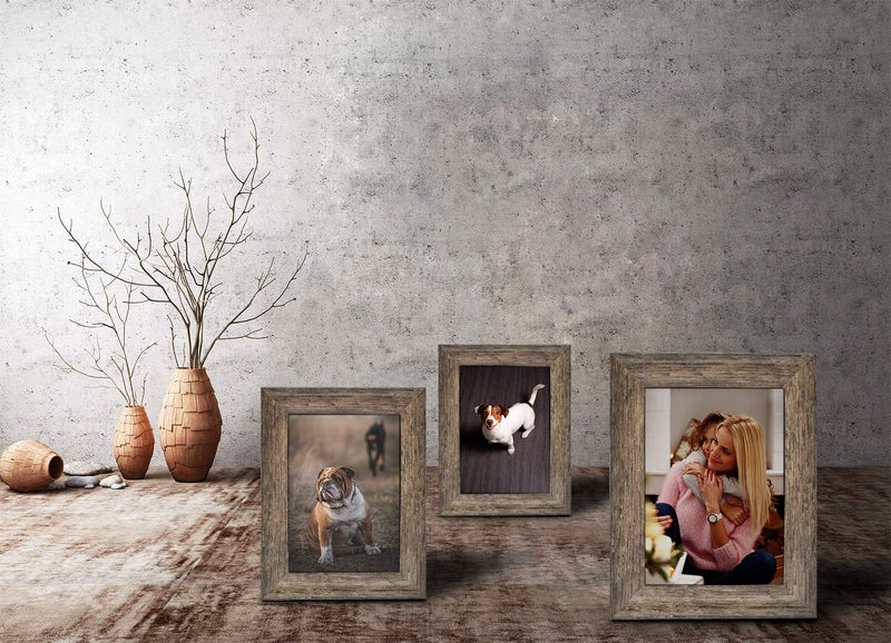 DECANIT 5x7 Picture Frames Rustic Distressed Brown Wood Pattern High Definition Glass for Table Top Display and Wall Mounting Photo Frameï¼ŒPack of 4 - Image 5